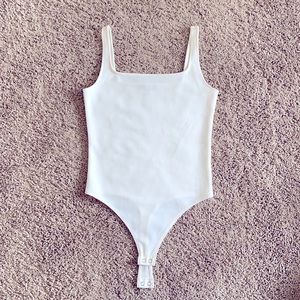 Express square neck thong bodysuit in off white